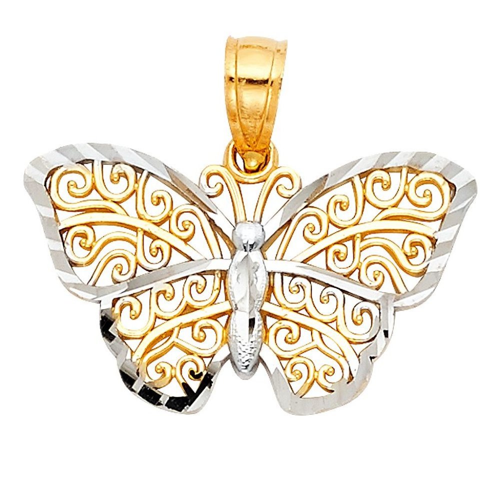 14 KT Gold Two Toned Fancy Butterfly Pendant